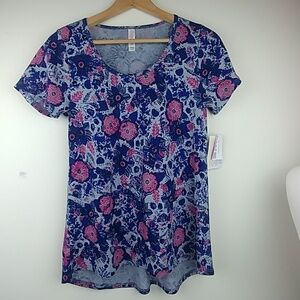 NWT LuLaRoe blue floral classic tunic top round neck, A line, short sleeve